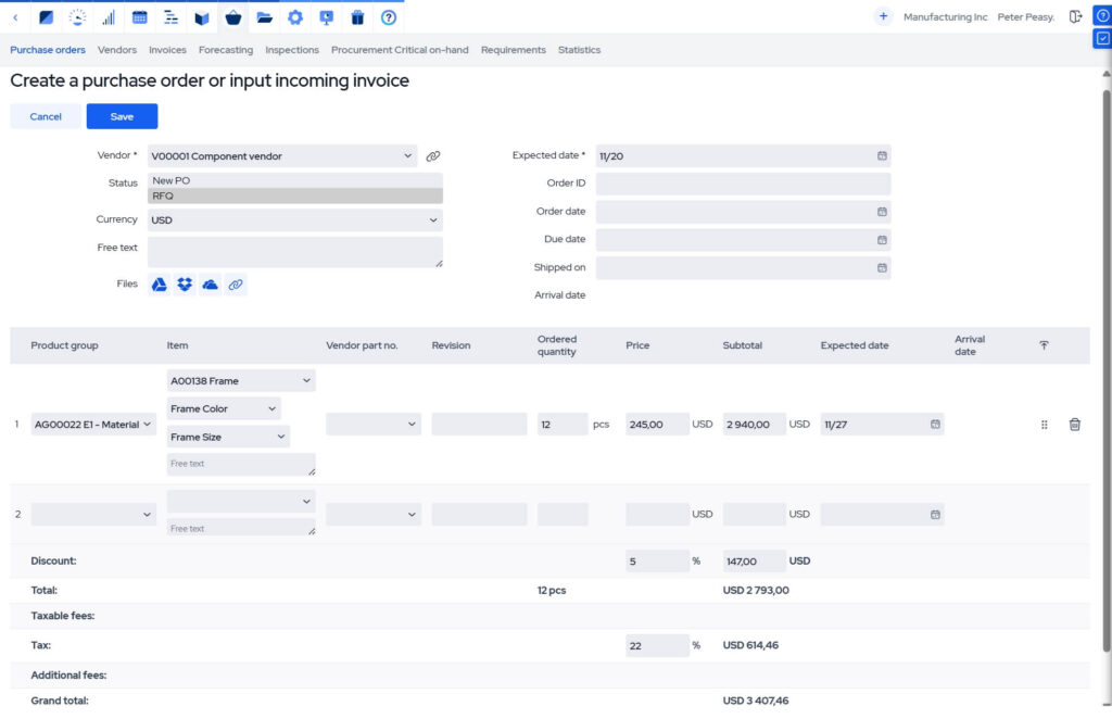 create purchase order