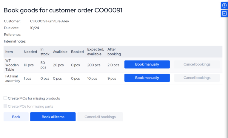 production scheduling software_book goods for mo