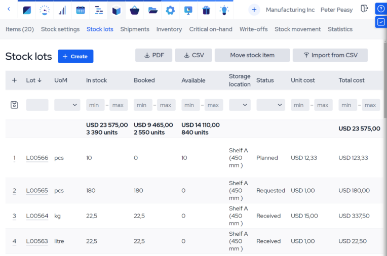 Material Tracking Software Stock Lots