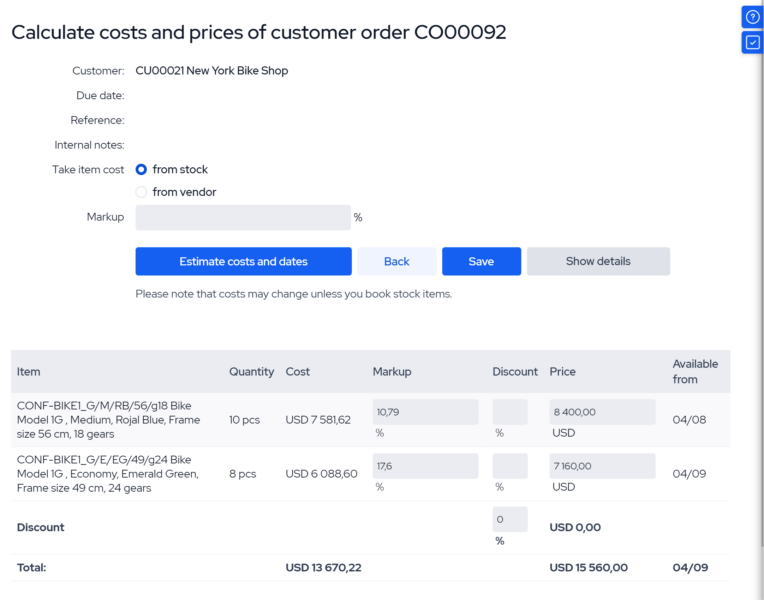 manufacturing crm_costs and prices