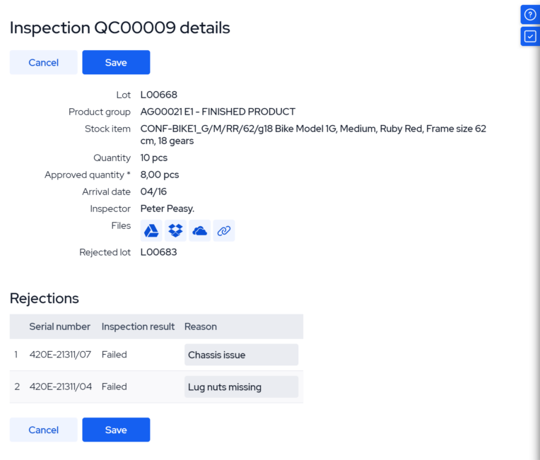 quality management software_inspection of lot sn