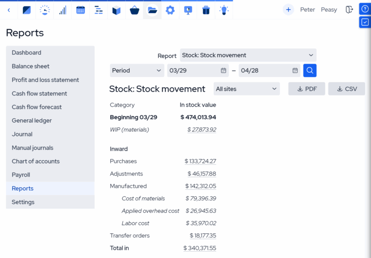 manufacturing accounting software_stock movement report